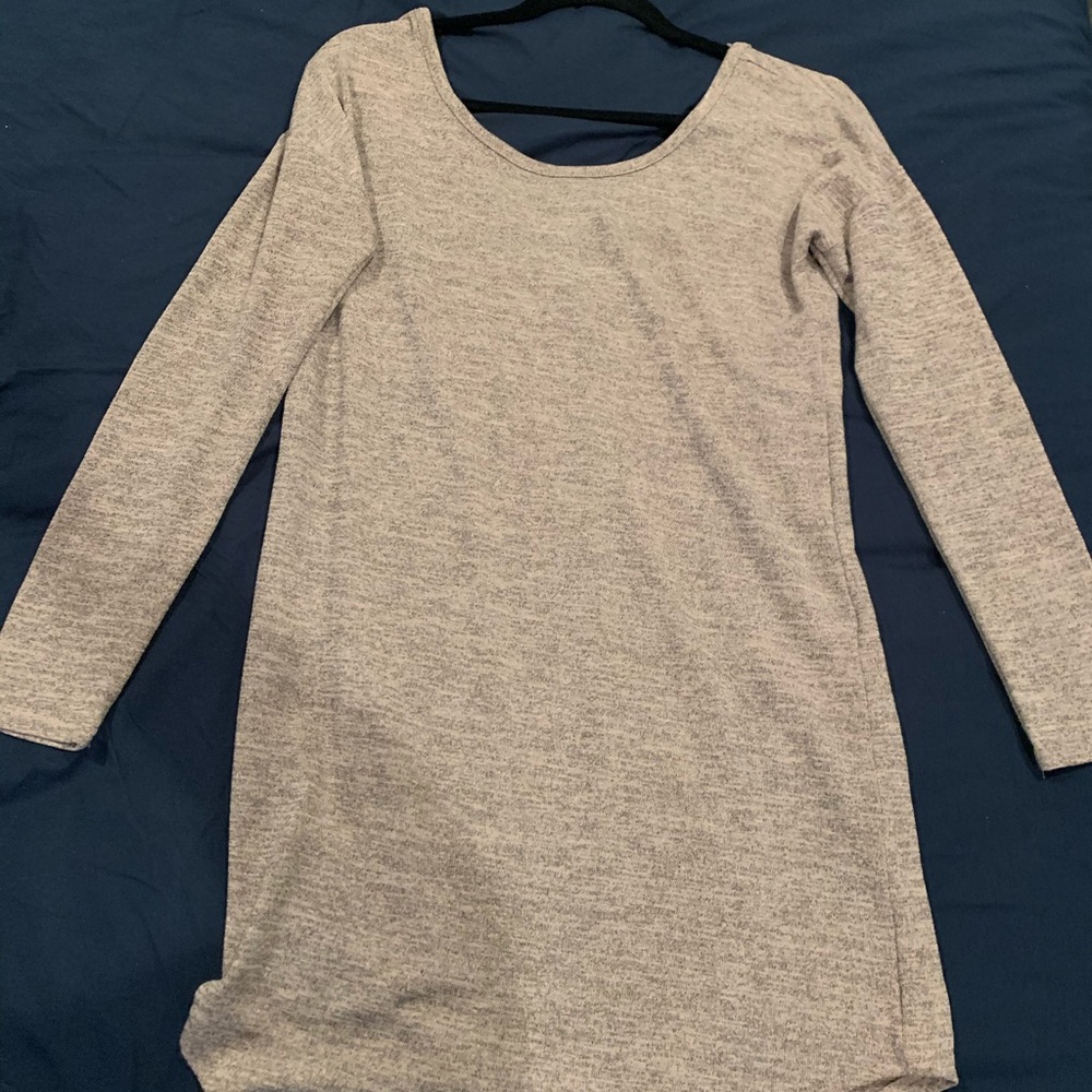 Pink Marled Open V Back Sweater Dress